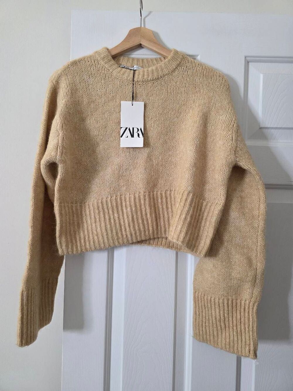 Zara Tan Cropped Sweater With Wide Sleeves S NWT